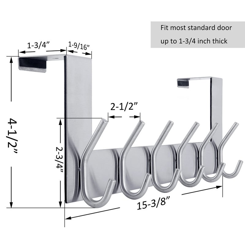 WEBI Over The Door Hook Door Hanger:Over The Door Towel Rack with 6 Coat Hooks for Hanging,Towel Hanger Door Coat Hanger Over Door Coat Rack for Towels,Clothes,Back of Bathroom,Silver,2 Packs - Image 2